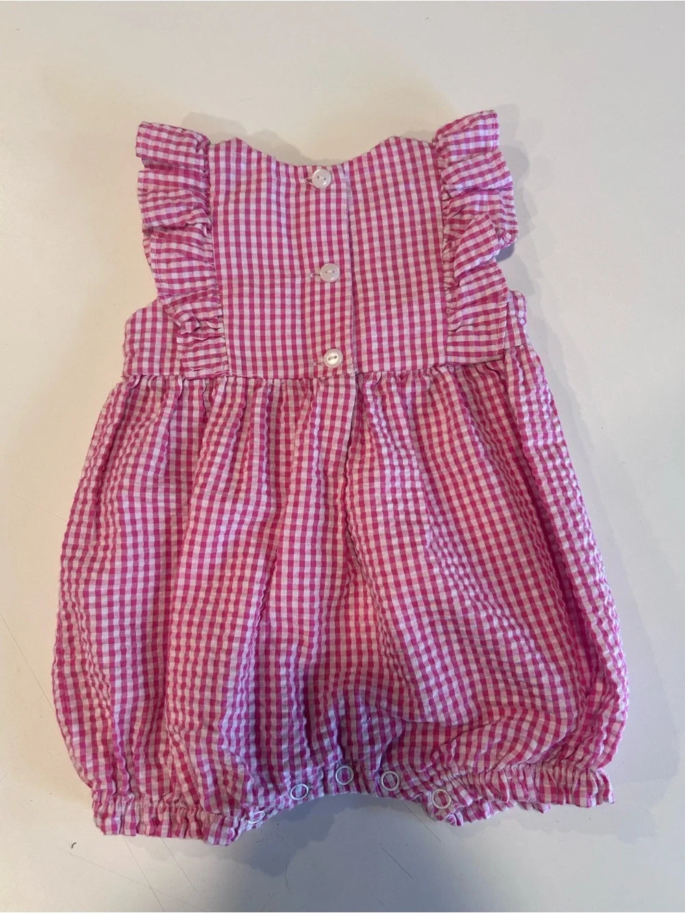 iris & ivy Pink Gingham Strawberry Embroidered Baby One-Piece